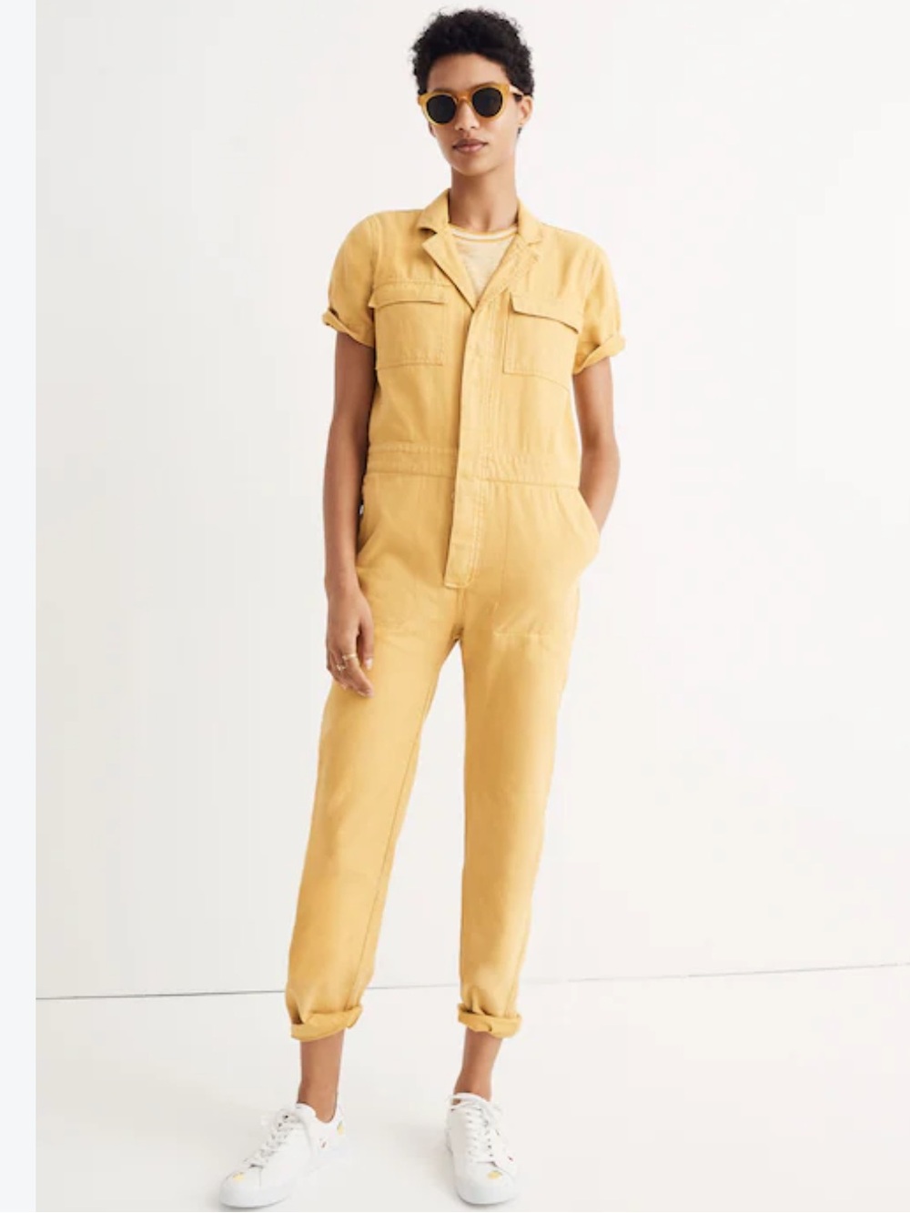 Madewell Short-Sleeve Coverall Jumpsuit Yellow Utility Jumpsuit Boho Small